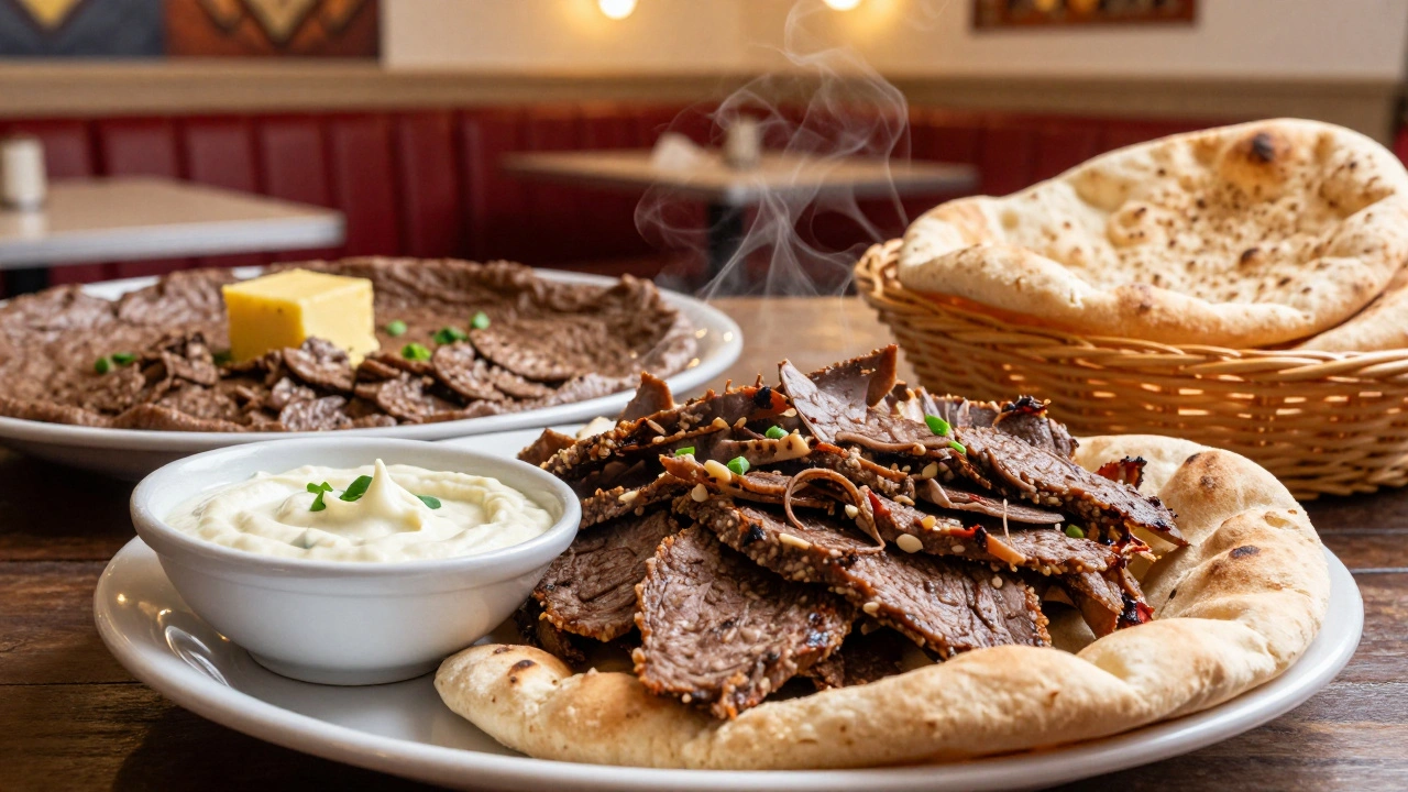 Close-up of authentic shawarma, injera, and Somali bread served in a humble West Ridge restaurant booth.