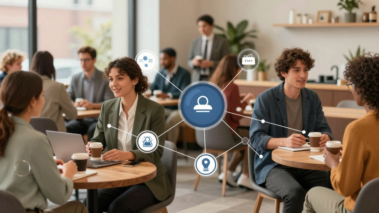 Illustration of people networking at a professional event in Chicago