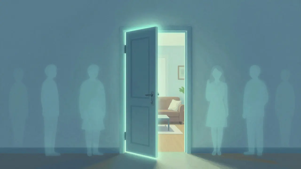 Artistic illustration of a secure apartment door protecting tenant privacy