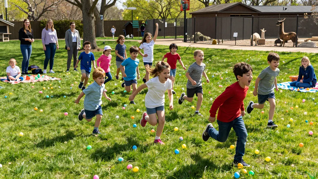 Children participating in an Easter egg hunt at Lincoln Park Zoo