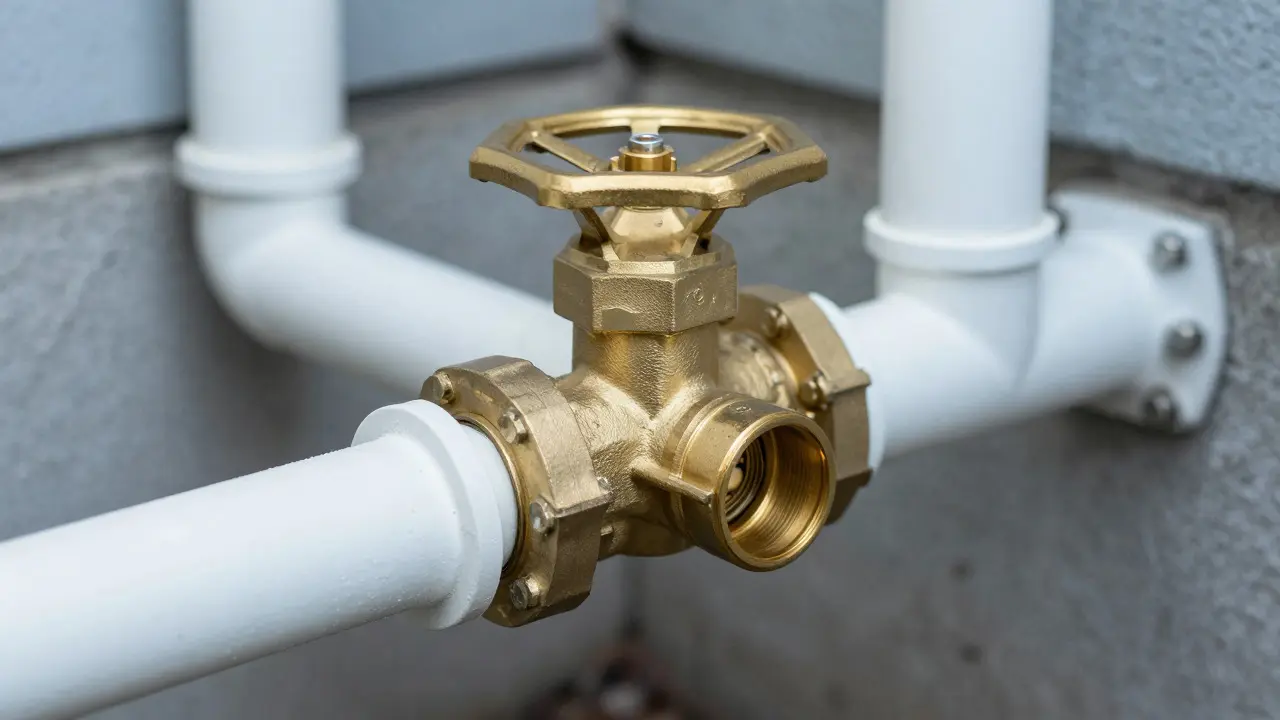 Close-up of a shut backwater valve in a sewer line