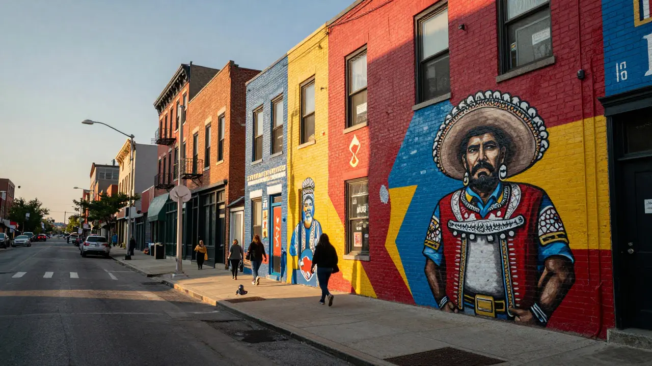 Colorful murals lining the streets of the Pilsen neighborhood