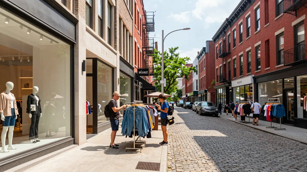 Contrast between luxury stores on Magnificent Mile and vintage shops in Wicker Park