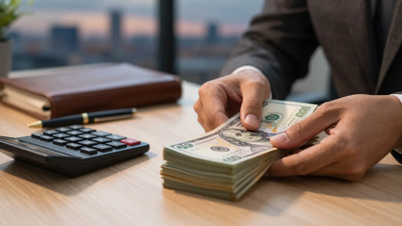 Hands counting money on a desk representing the financial return on investment