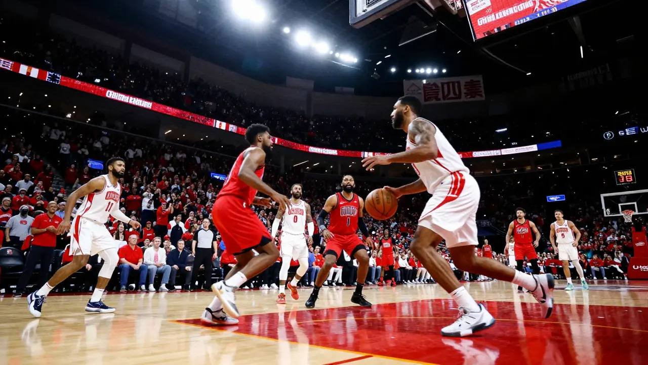 Intense NBA game action at the United Center with cheering crowd