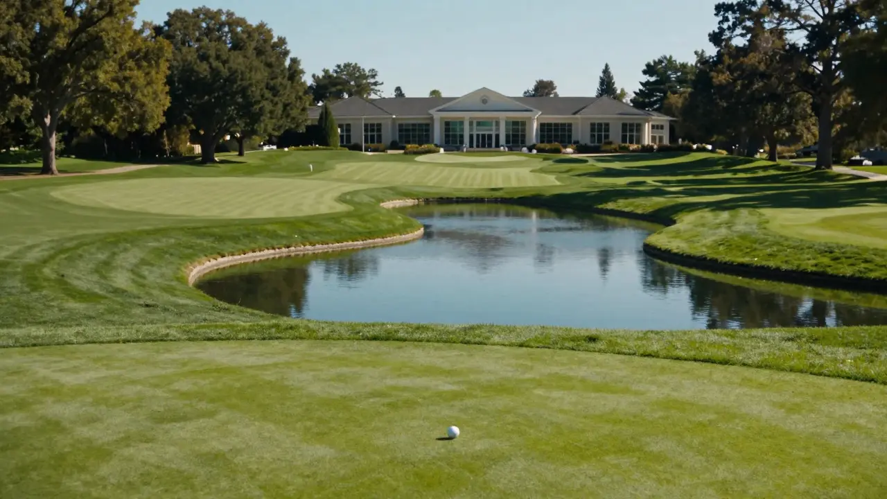 Pristine fairway and water hazard at a prestigious private golf club
