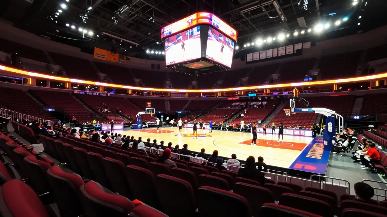 View from lower bowl seats looking towards the basketball court
