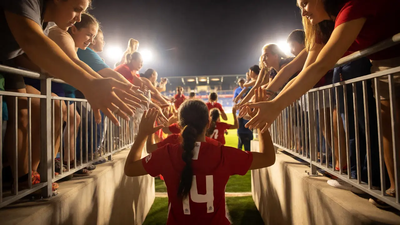Chicago Red Stars players high-fiving fans after a win during the lap of honor.