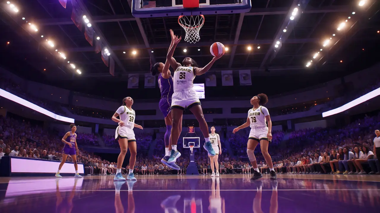 Chicago Sky player making a layup during an intense WNBA game