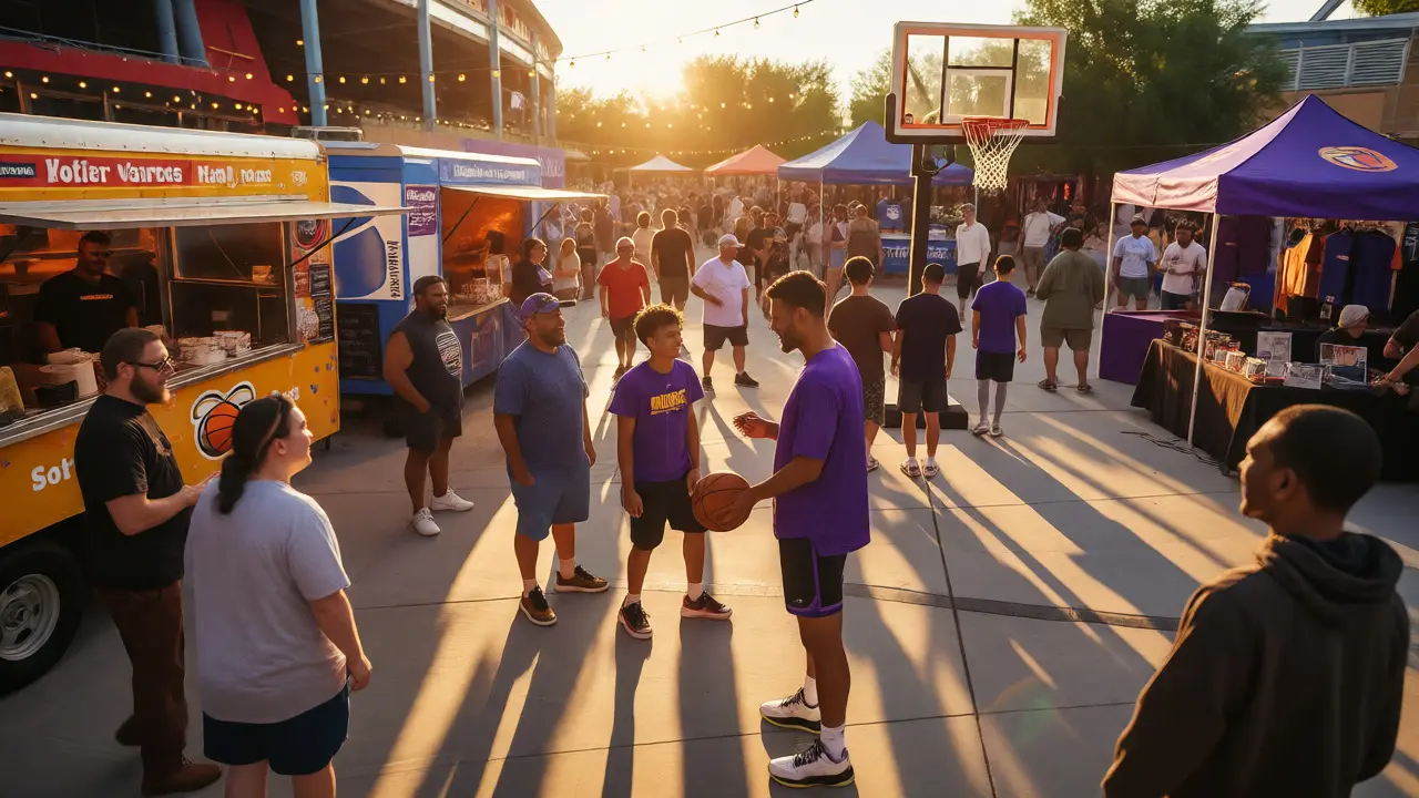 Lively outdoor Fan Zone with food trucks and player signing autographs