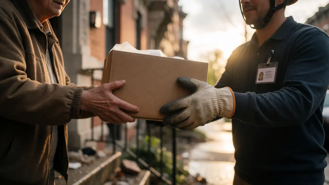 Volunteer delivering supplies to an elderly Chicago resident