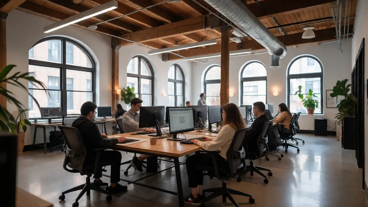 Collaborative workspace in an industrial-chic Chicago coworking office