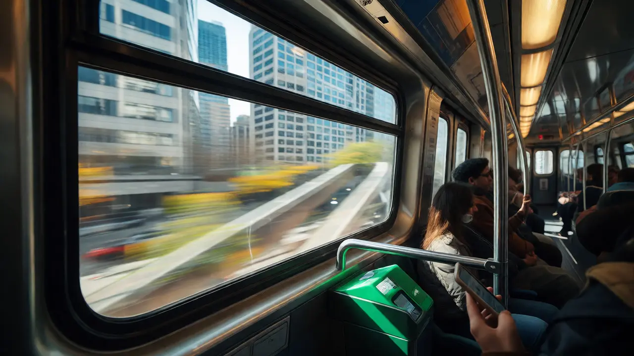 View from inside moving CTA train window